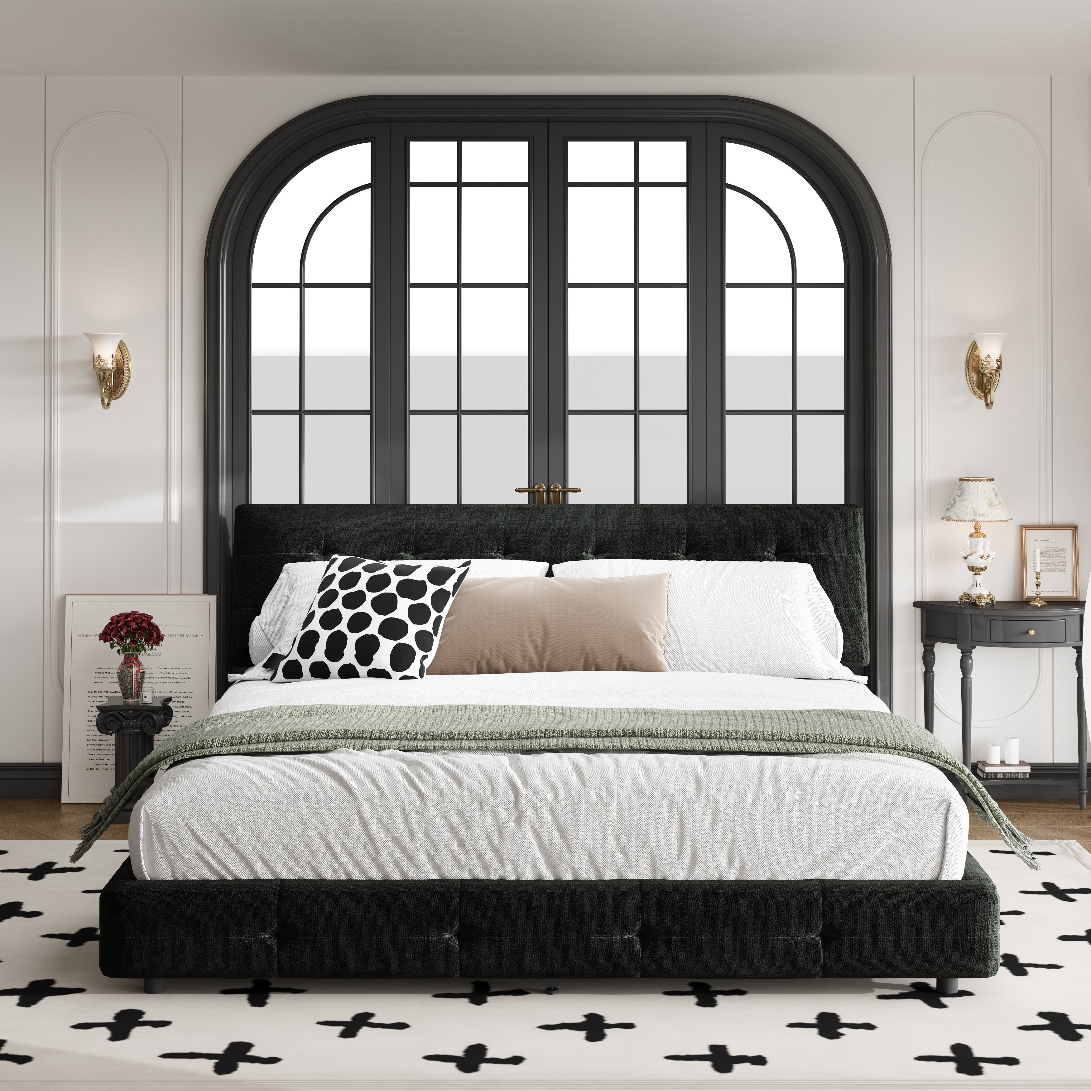 King Size Bed Frame with Tufted Headboard and Extra-Large Cloud Pillow Design