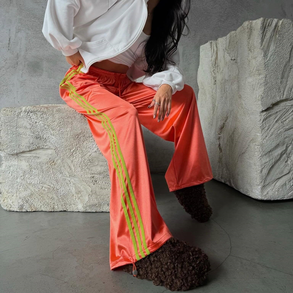 Casual Street-style Lace-up Three-stripe Pants