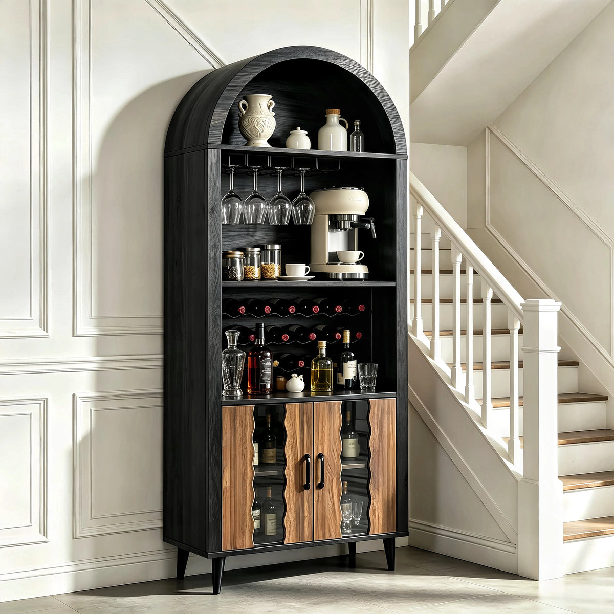 71" Farmhouse Arched Wine Bar Cabinet