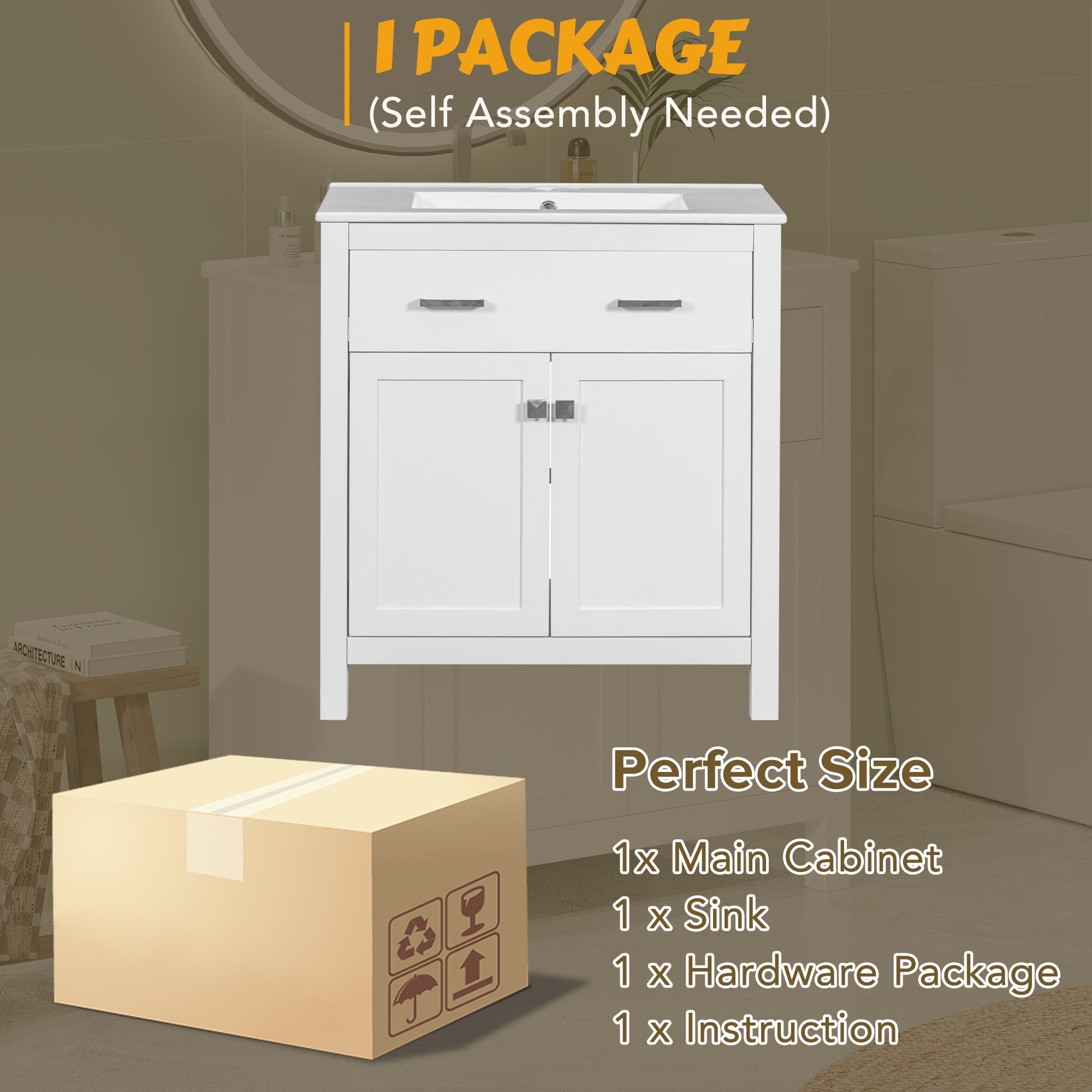 30-Inch Bathroom Vanity with Ceramic Sink, Modern