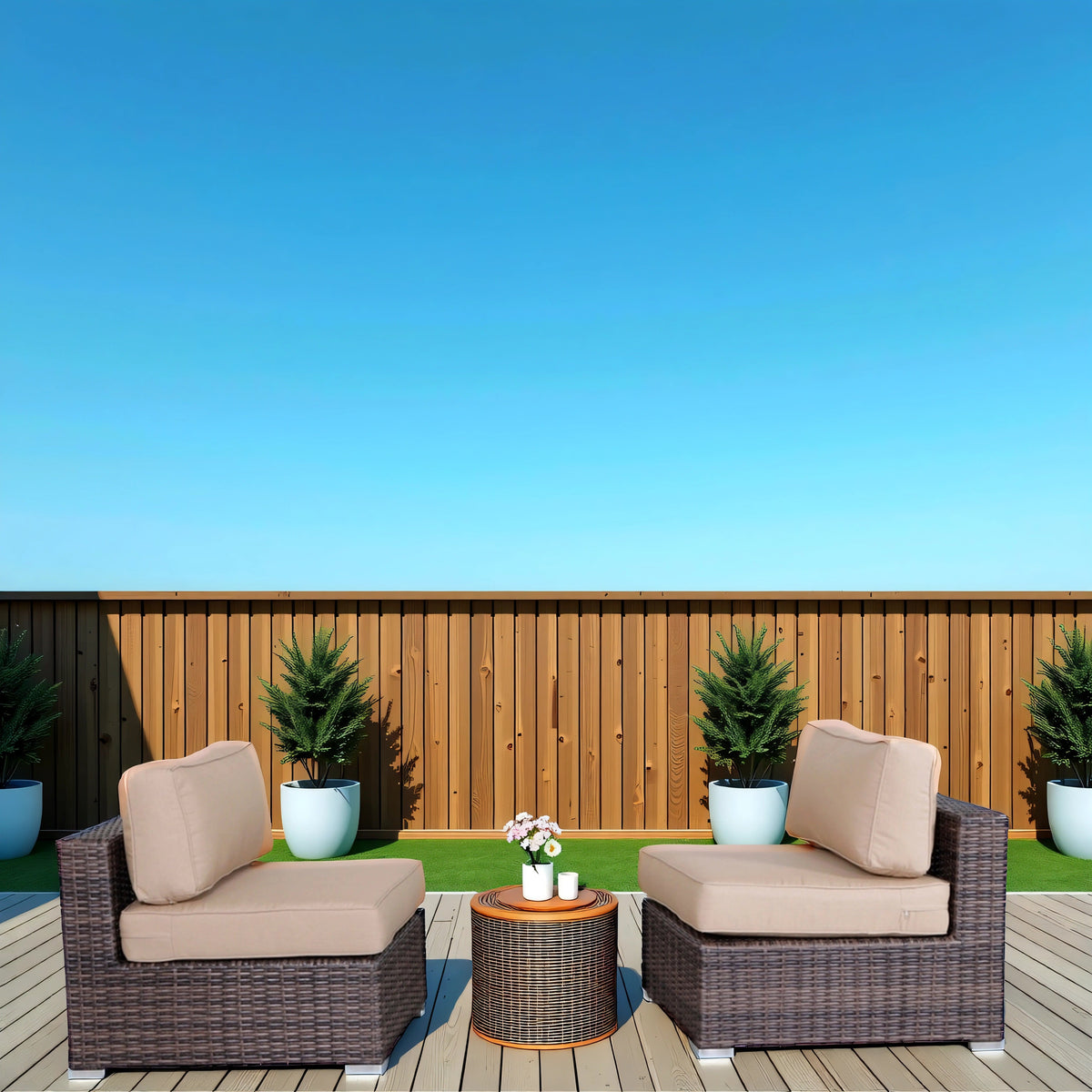 28" Wide Armless Outdoor Chairs with Cushions (Set of 2)