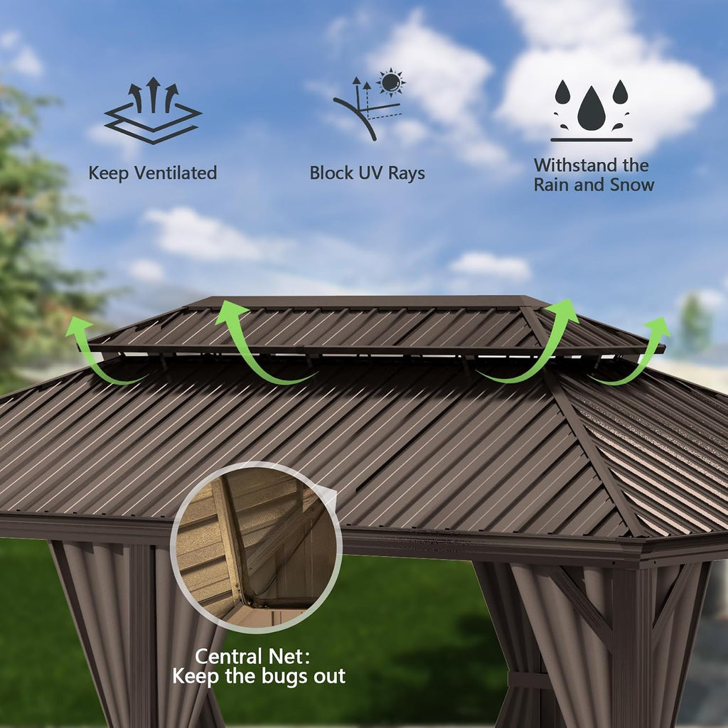 12x24FT Outdoor Hardtop Gazebo with Drainage System