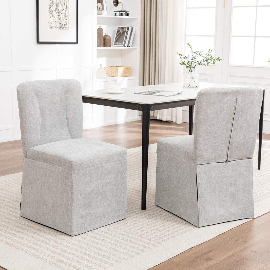 Linen Dining Chairs - Set of 2 Modern Fabric Side Chairs