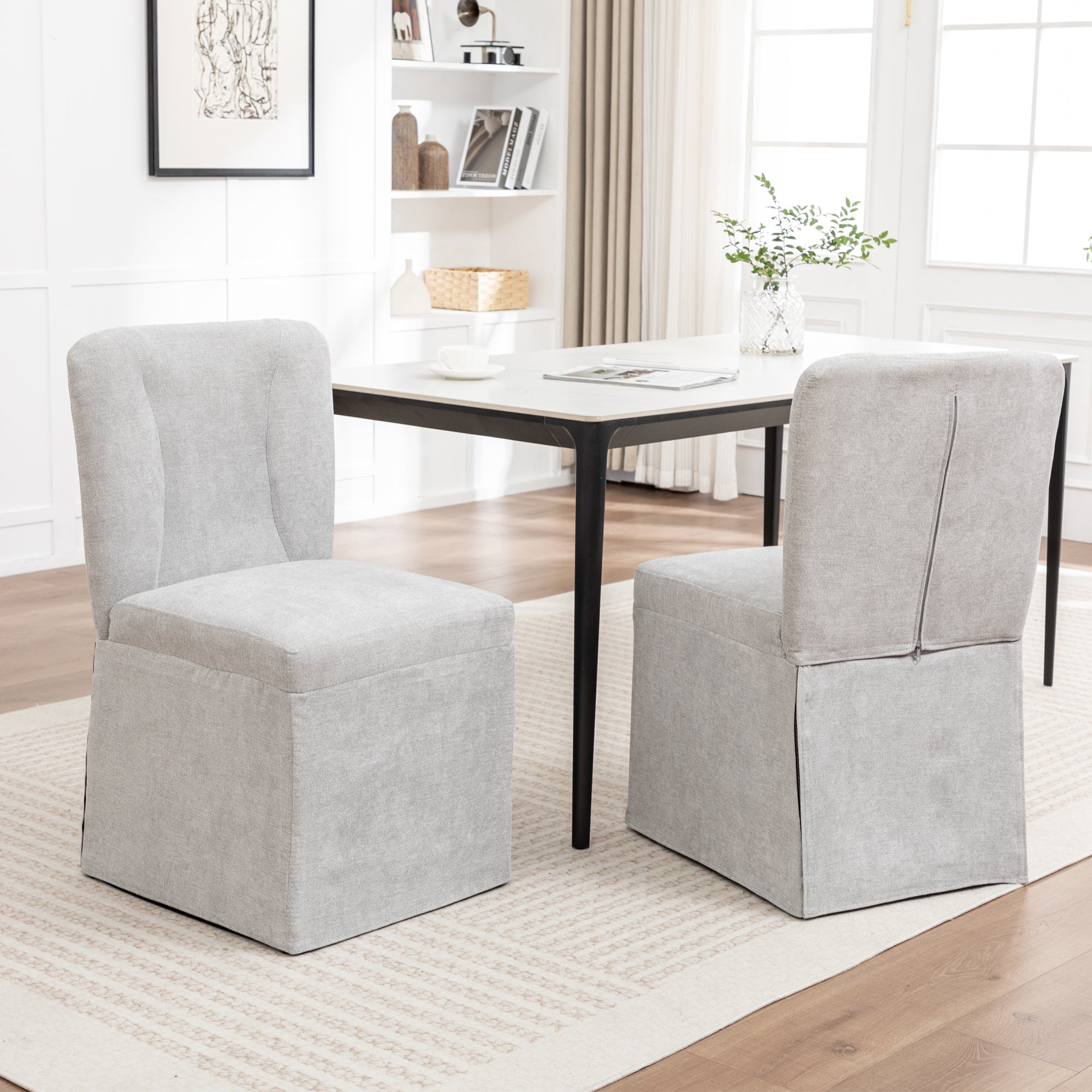 Linen Dining Chairs - Set of 2 Modern Fabric Side Chairs