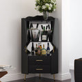 Wooden Corner Bar Cabinet With 2 Open Storage Shelves And 2 Drawers