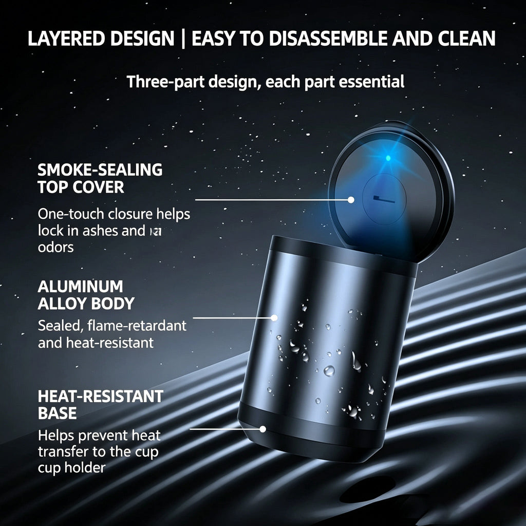 Car Ashtray, High-End, High-Grade Aluminum Alloy, Does Not Drop Cigarette Ash, Has A Premium Feel, Car Ashtray With Light And Lid