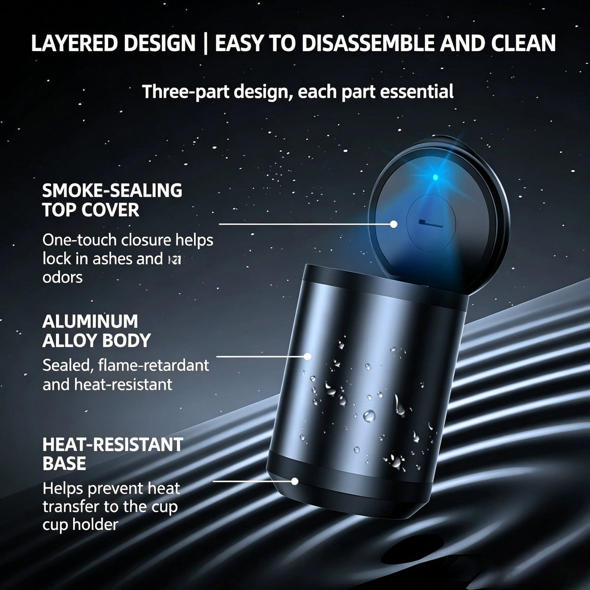 Car Ashtray, High-End, High-Grade Aluminum Alloy, Does Not Drop Cigarette Ash, Has A Premium Feel, Car Ashtray With Light And Lid