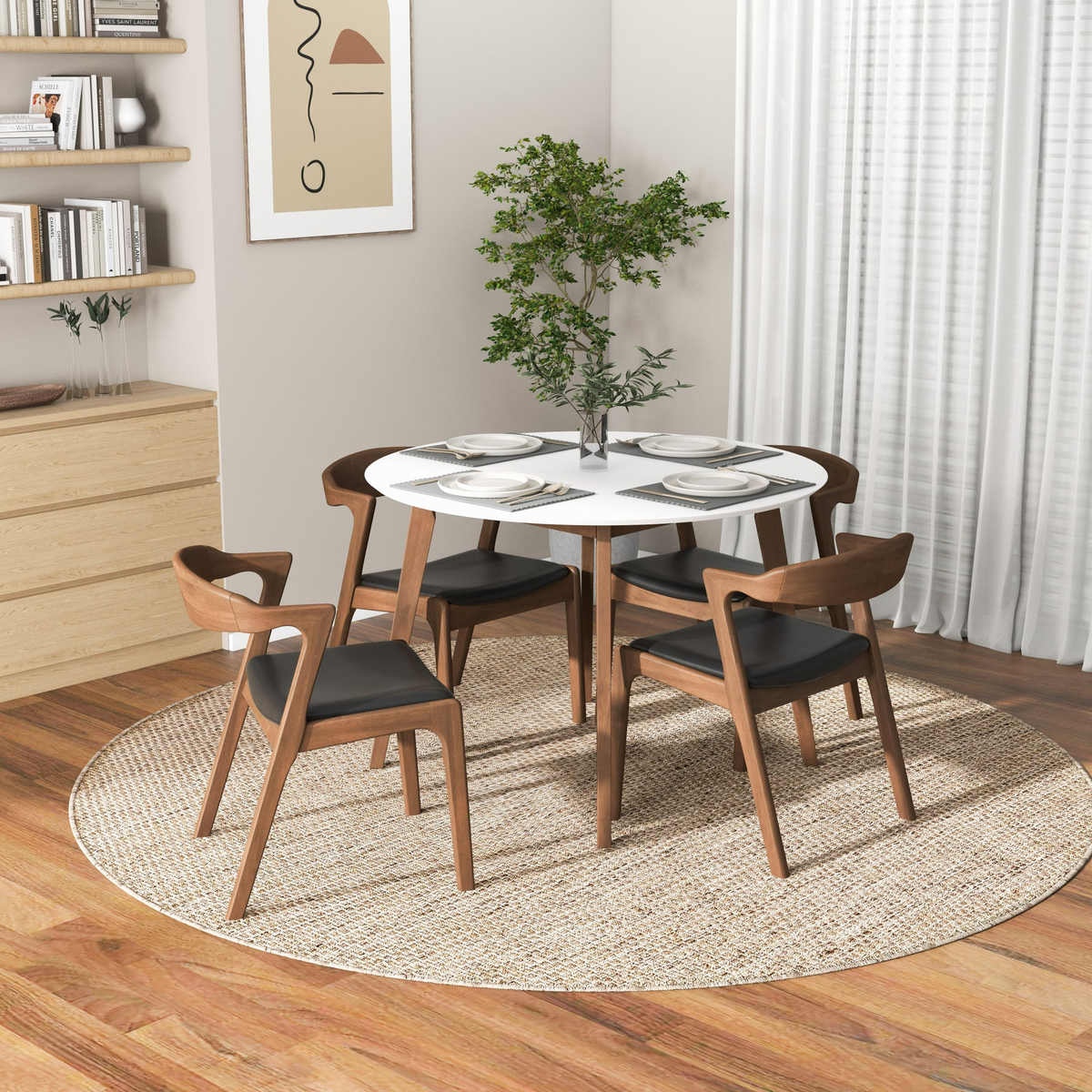 Alina Dining Table (White) and 4 Side Chairs