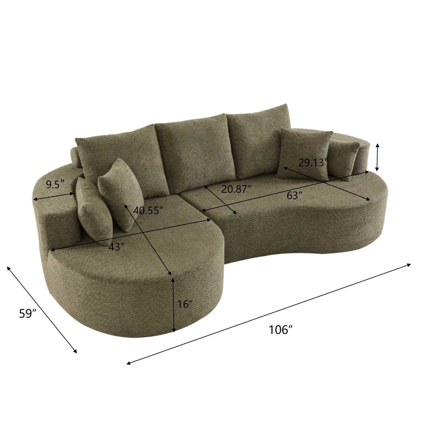 106 in. 2-Piece Fabric Cloud Curved Sectional Sofa