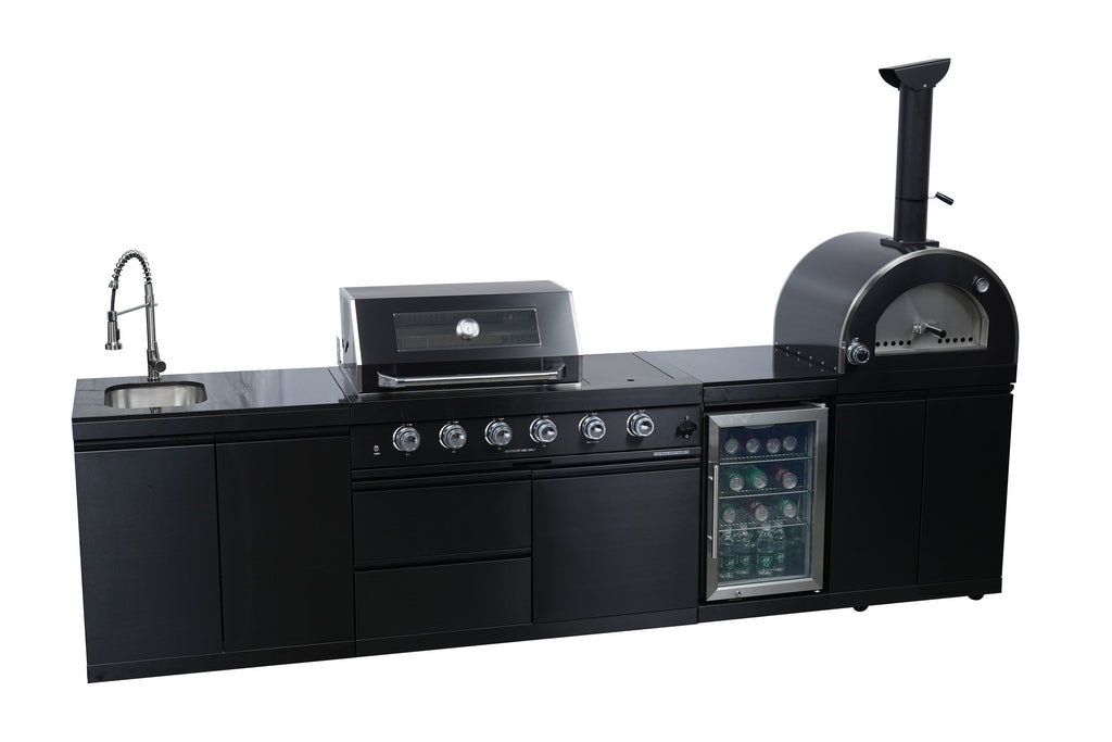 Black 125-Inch Double Stainless Steel Gas Outdoor Kitchen Grill