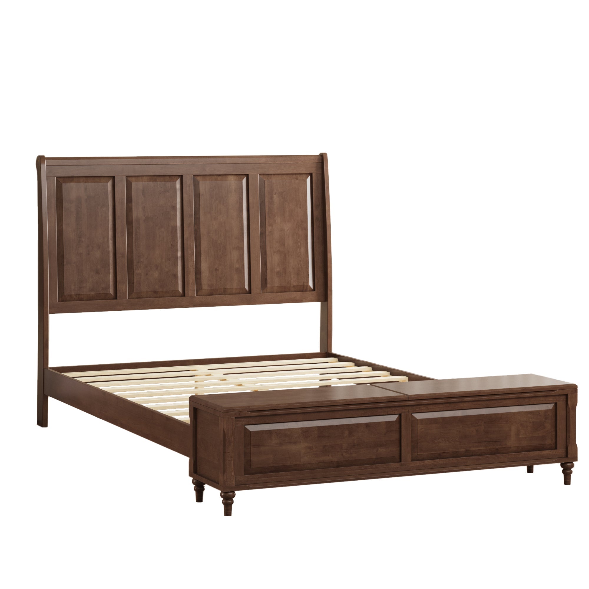 Queen Bed Frame with Tall Headboard and Storage Bench