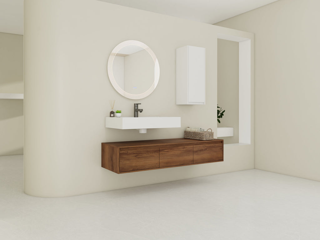 60 Inch Wall-Mounted Bathroom Vanity with Resin Sink