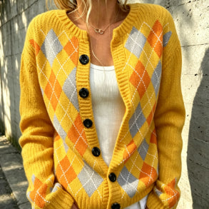 Long Sleeve Printed Small Coat Round Neck Cardigan