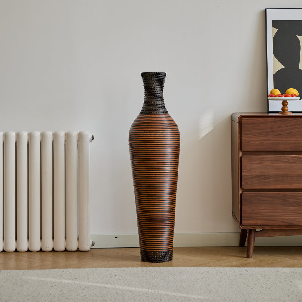 Hand-Woven PVC Rattan Floor Vase, 39 Inch Tall