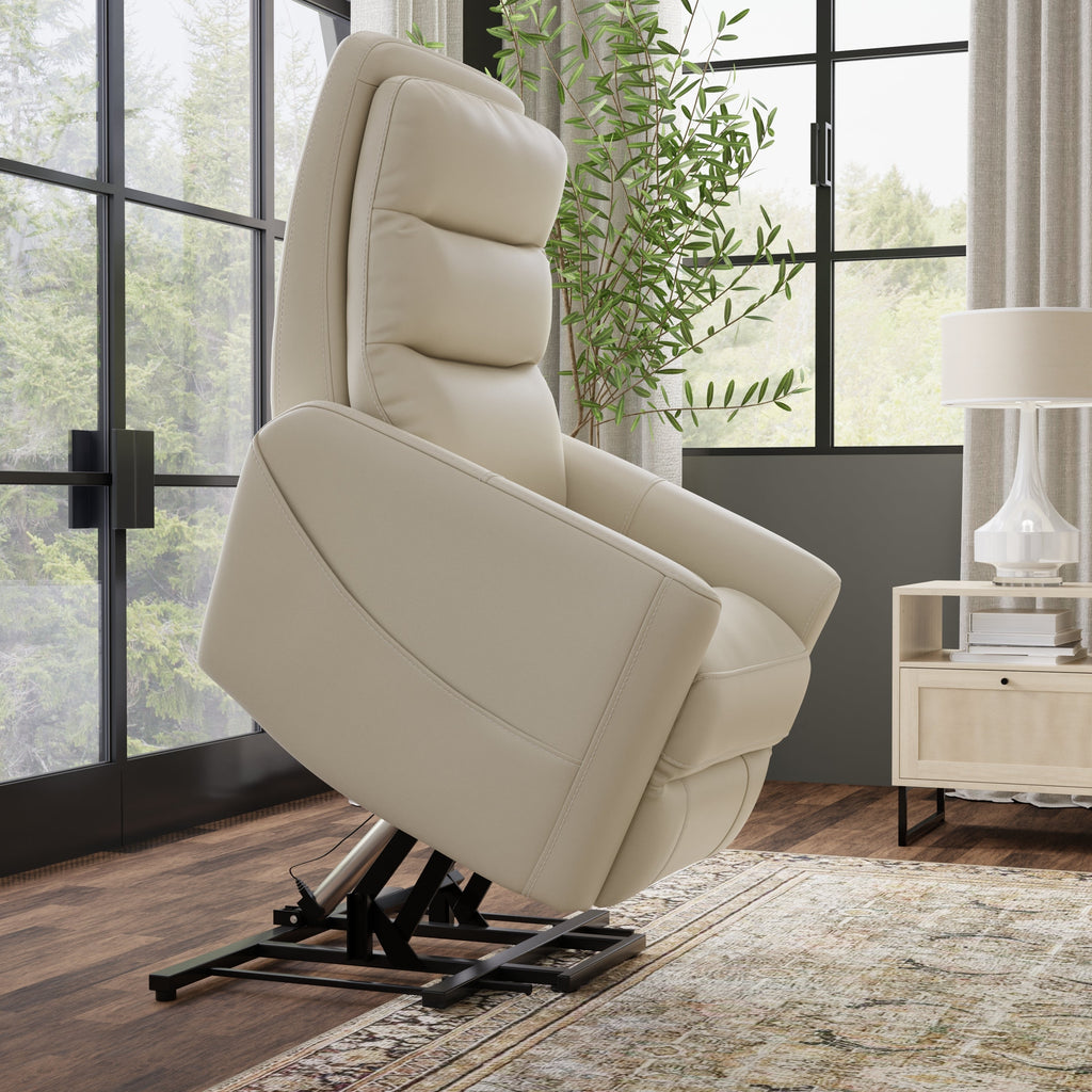 Faux Leather Power Lift Chair in Bentley Oyster