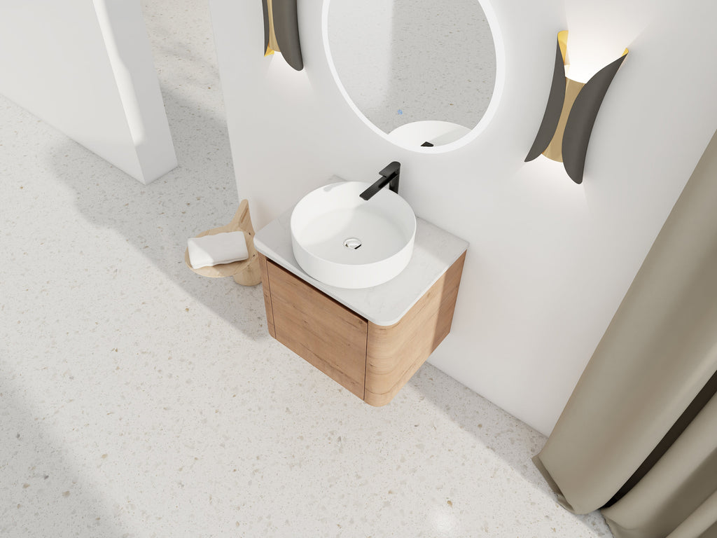 24" Wall-Mounted Bathroom Vanity With Ceramic Art Sink