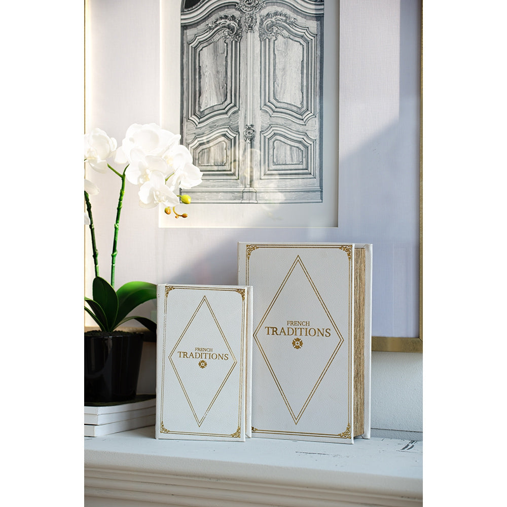 Set of 2 Botanical Green and White Book Boxes