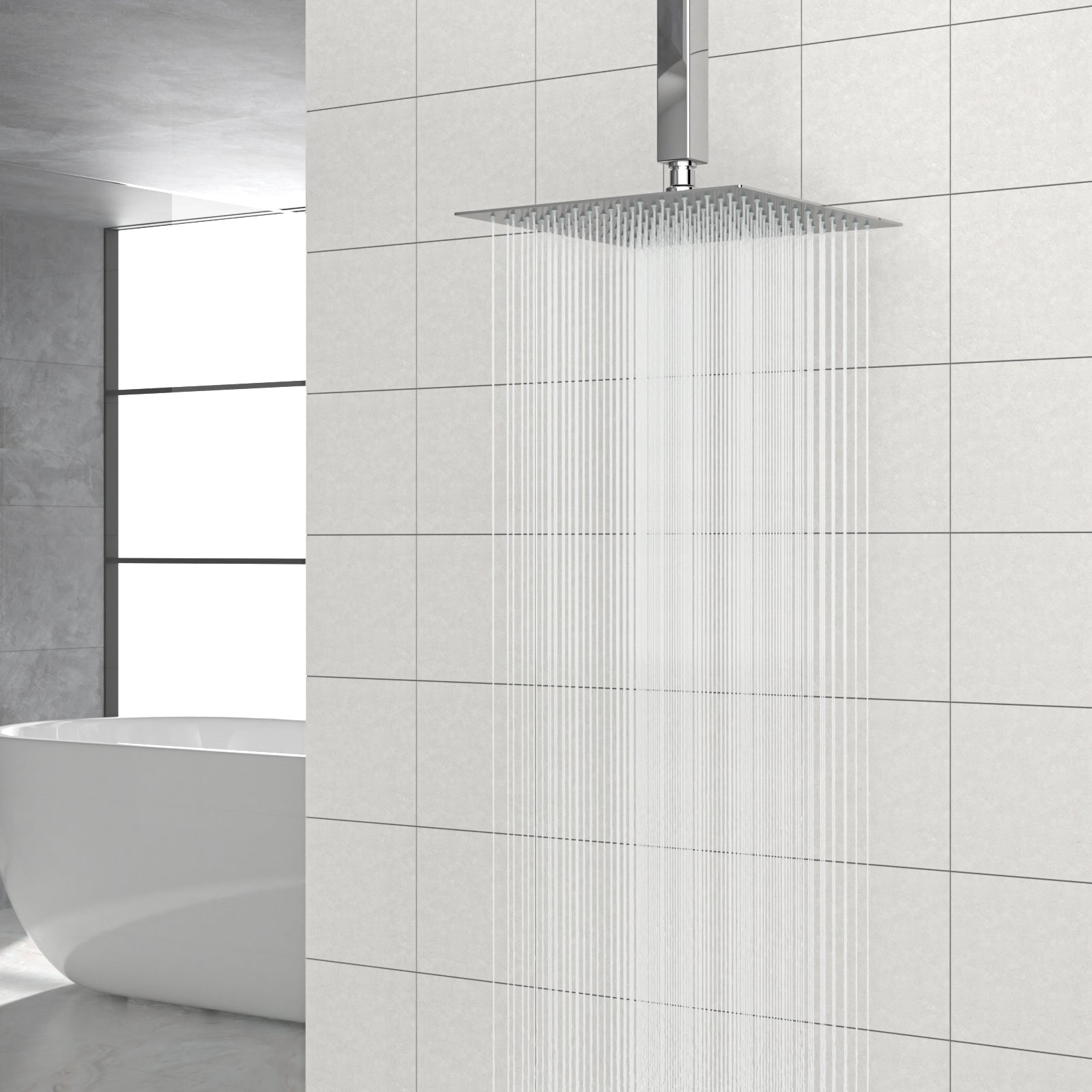 10" Square Rainfall Shower Head, Wall/Ceiling Mounted