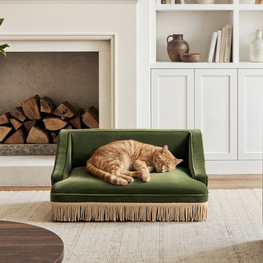 Duchess 33" Medium Princess Pet Bed Sofa with Fringe Skirt, Olive