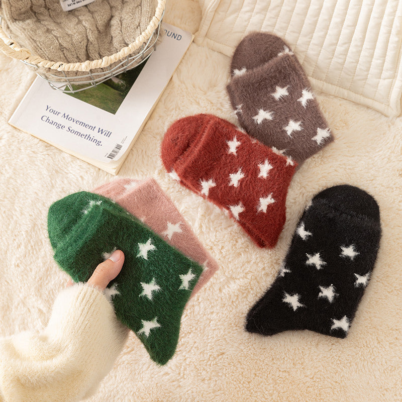 Thickened, Warm Mid-calf Socks Made With Mink Fur For Women