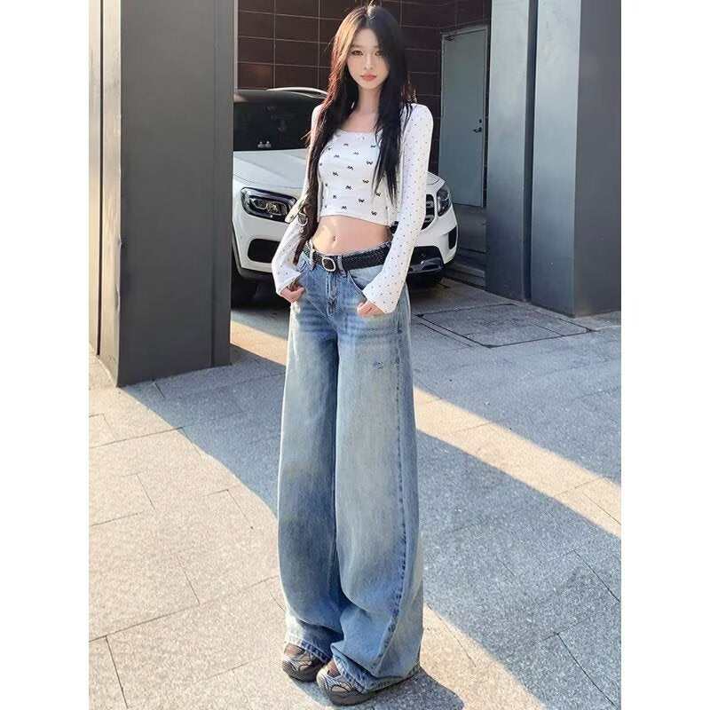 Loose-fit Figure-flattering Distressed Floor-length Casual Pants