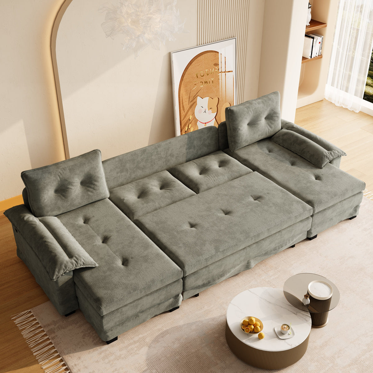 109.5" U-Shaped Sleeper Sofa with Pull Out Bed