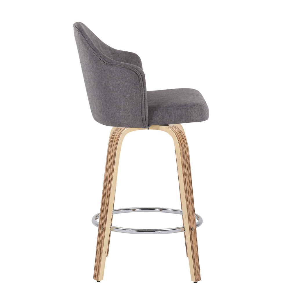 Mid-Century Modern Fixed-Height Counter Stool with Zebra Wood Legs