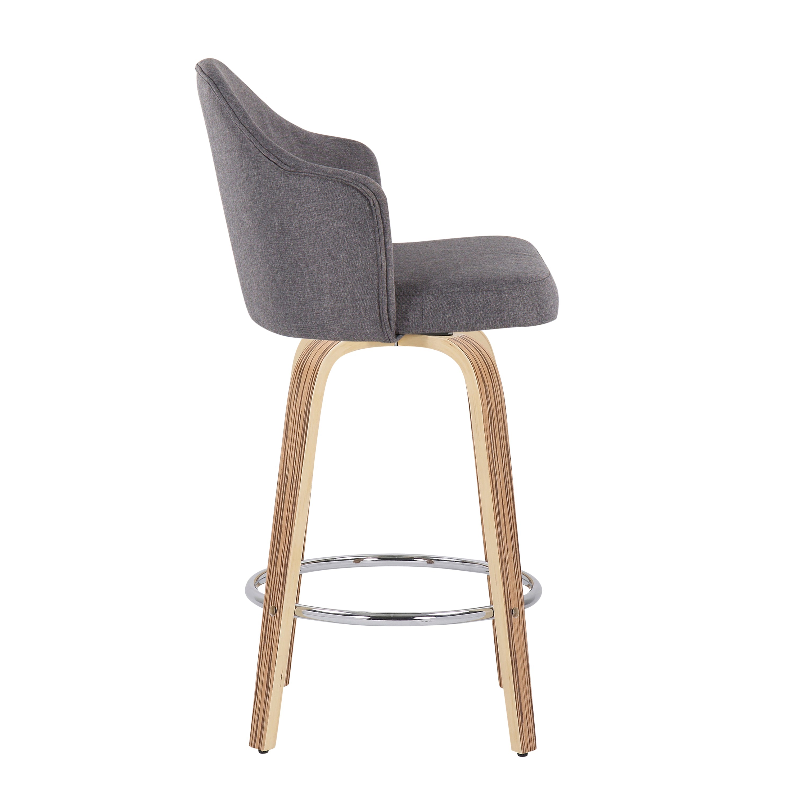 Mid-Century Modern Fixed-Height Counter Stool with Zebra Wood Legs