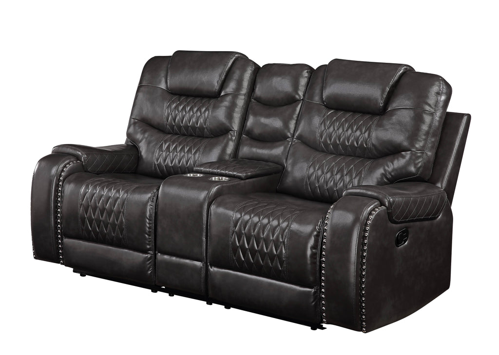Braylon Magnetite Synthetic Leather Recliner Loveseat with Cupholder Console