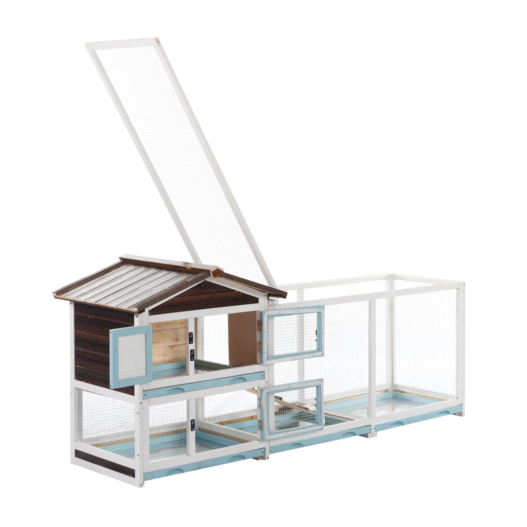 Outdoor Multi-Level Fir Wood Small Animal Rabbit Hutch with Removable Cleaning Trays