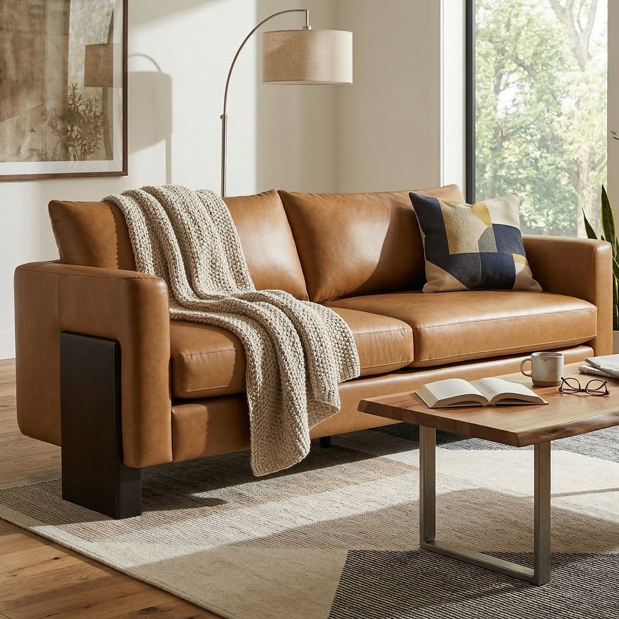 Modern 3-Seater Sofa with Rubberwood Legs