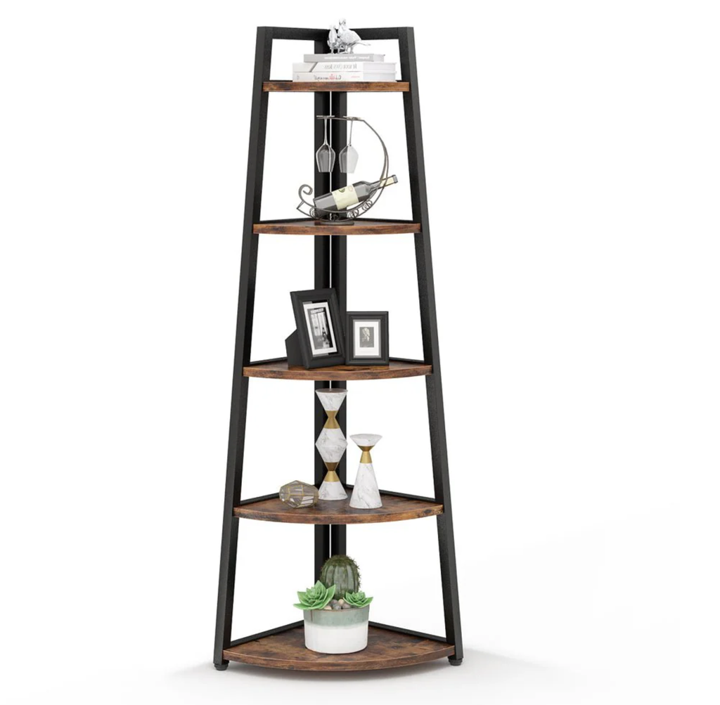 70.07" Tall Corner Shelf, 5 Tier Rustic