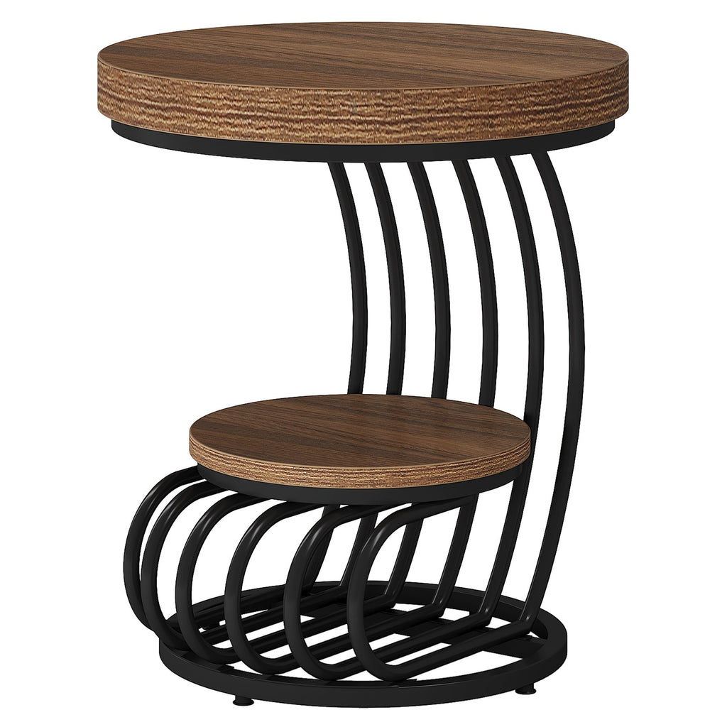 19.68" Round Vintage End Table with 2-Tier Storage