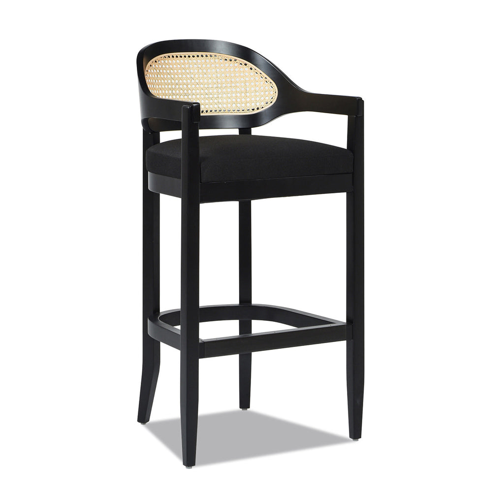 Americana Mid-Century Modern Cane Back Bar Stool in Jet