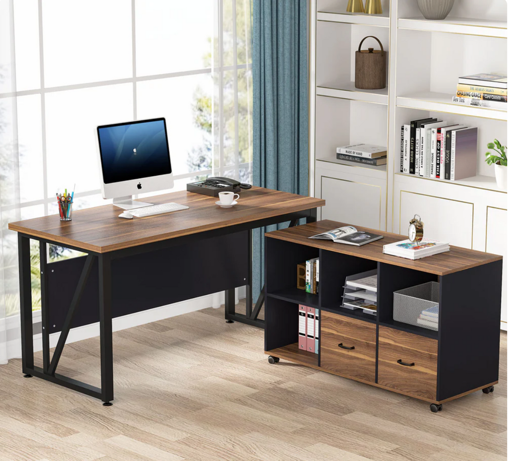 63-Inch Executive Desk with Mobile File Cabinet