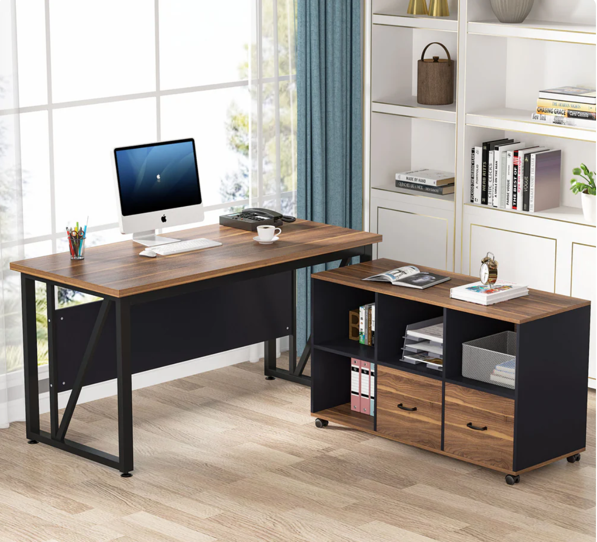 63-Inch Executive Desk with Mobile File Cabinet