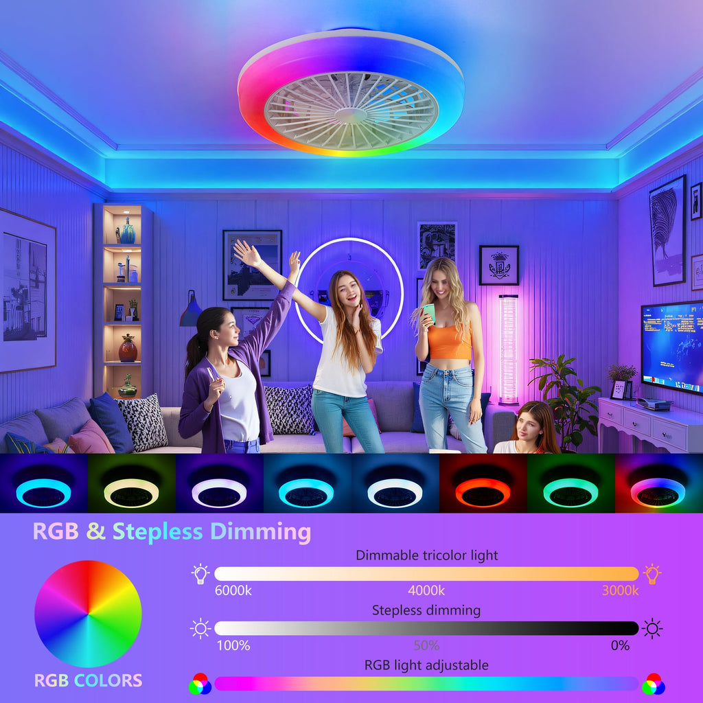 18 Inch Ceiling Fan with RGB Light Remote