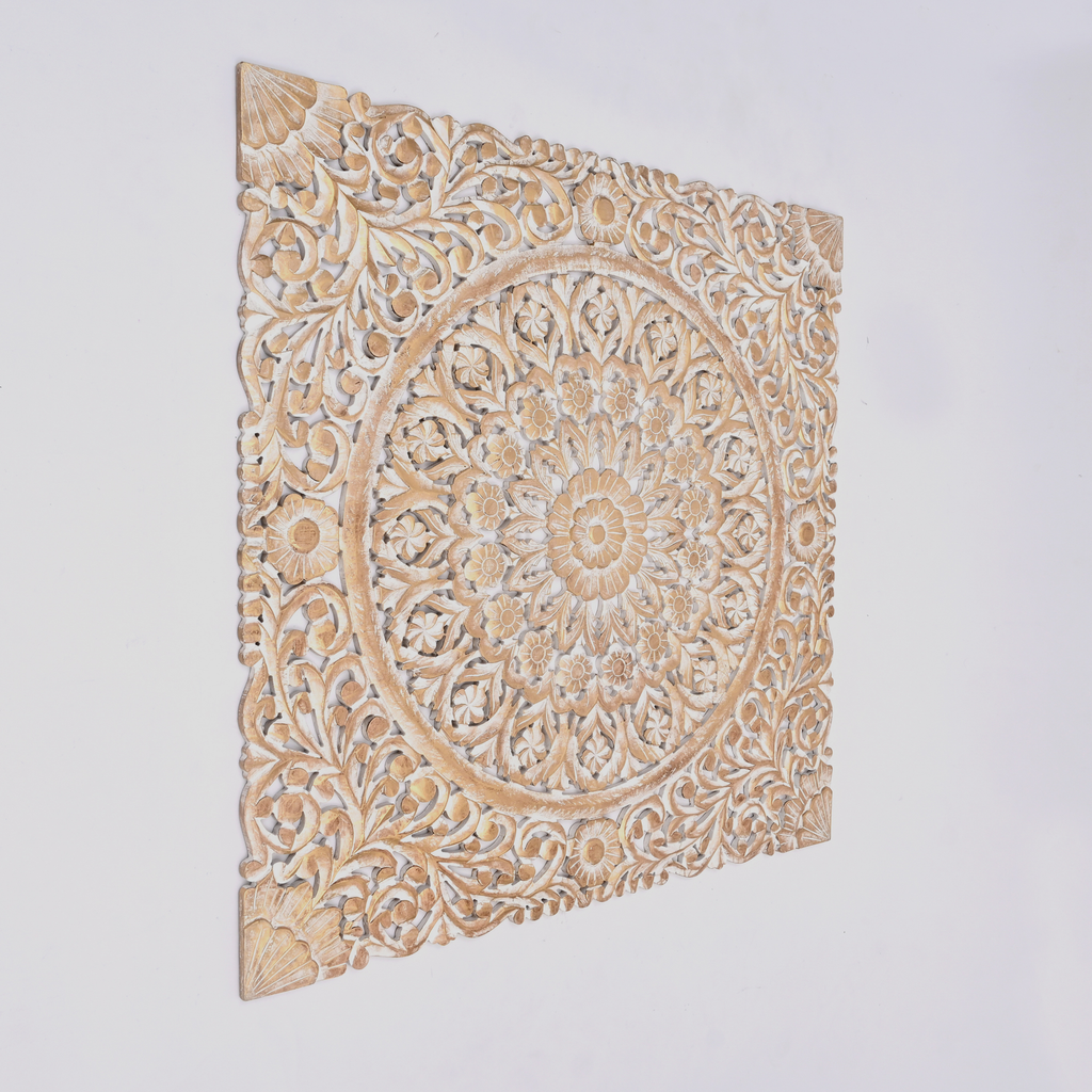 Wooden Floral Hand Carved Mandala Square Wall Decor - 48x48