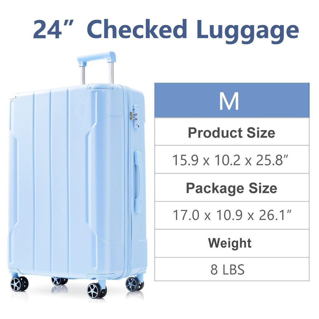 Lightweight Durable ABS Hardshell Luggage - 24 Inch Checked Travel Suitcase