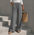 Autumn Winter European And American Cross-Border Women's Corduroy Wide Leg Pants With Elastic Waist And Drawstring, Loose Casual Long Pants