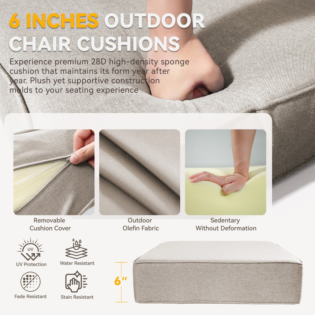 6" Thicker Outdoor Chair Cushion Set - Beige