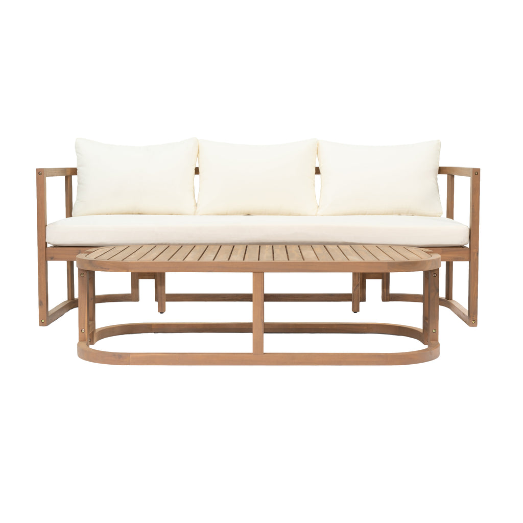 TOPMAX 4-Piece Modern Acacia Wood Sofa Set