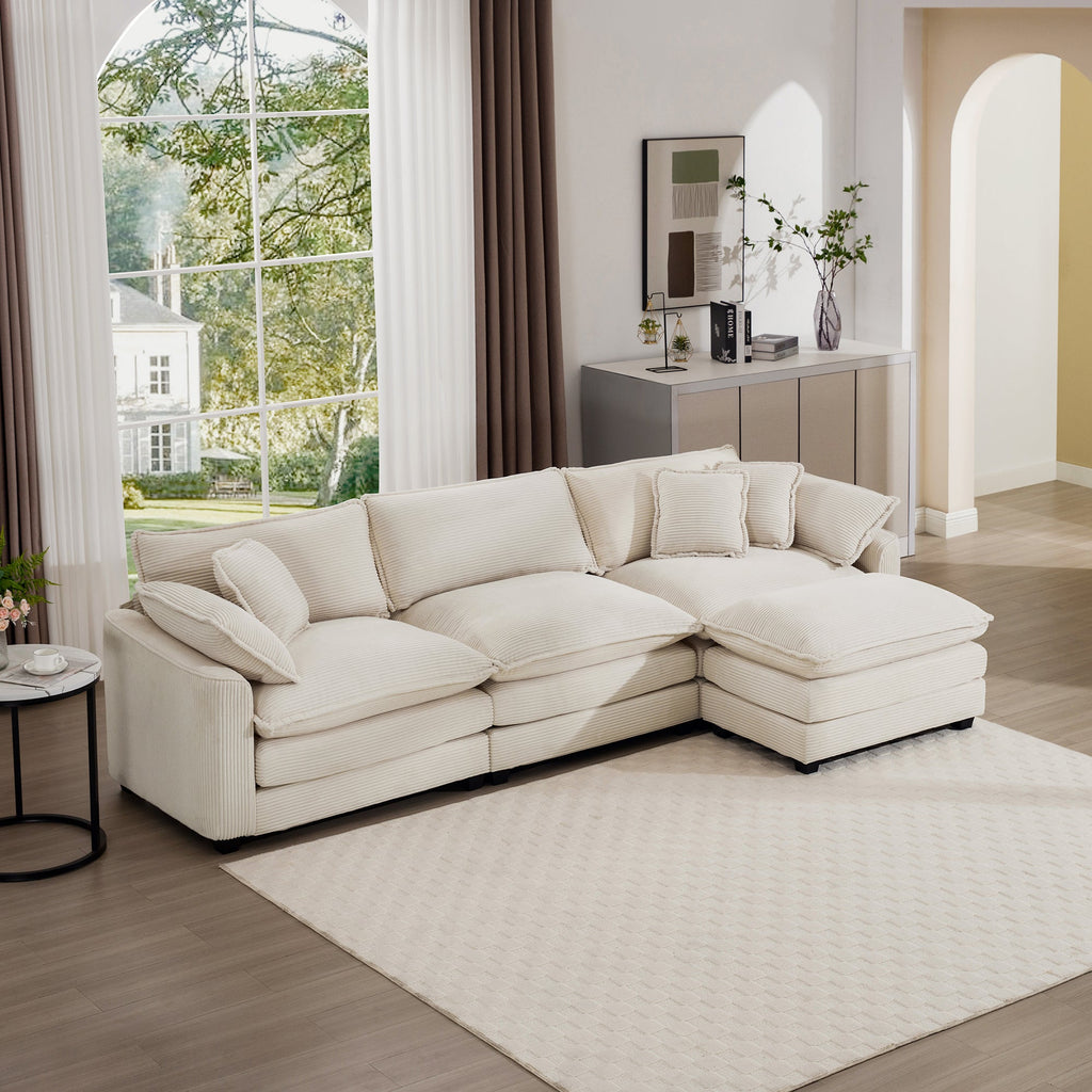Modular Deep Seat 3-Seat Sofa Couch with Ottoman
