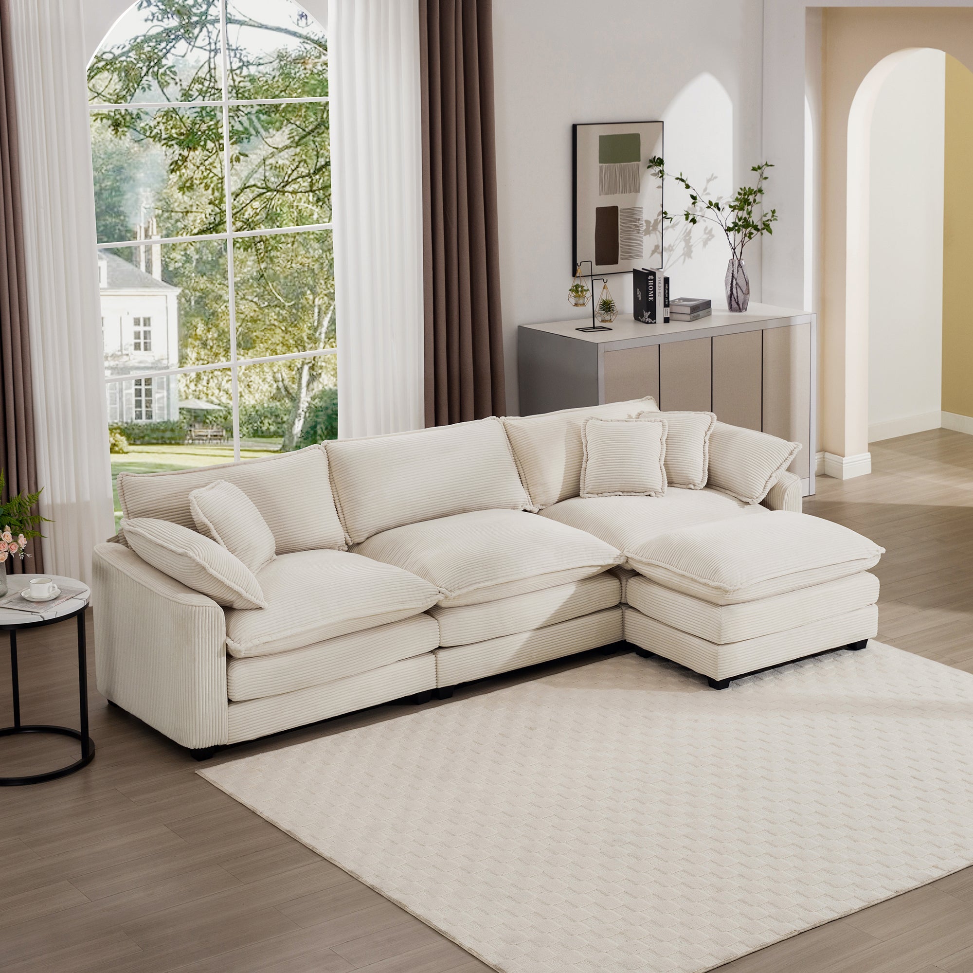 Modular Deep Seat 3-Seat Sofa Couch with Ottoman