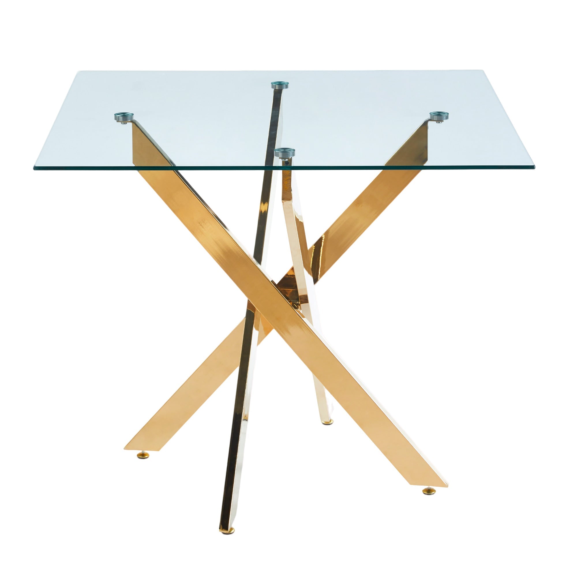 Dining Table with Cross Metal Leg and Tempered Glass