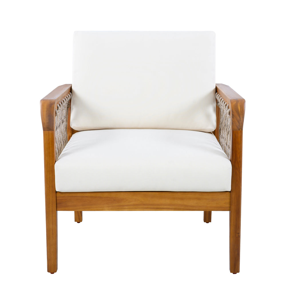 Outdoor Acacia Wood Club Chair with Handwoven Rope (Set of 2)