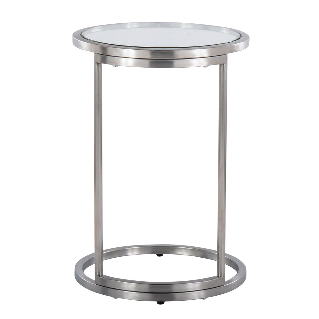 Round Zenn End Table in Stainless Steel with Clear Glass Table Top