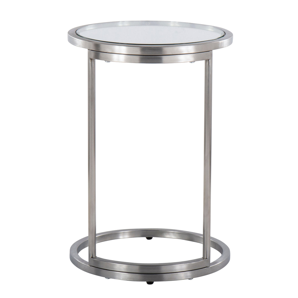 Round Zenn End Table in Stainless Steel with Clear Glass Table Top