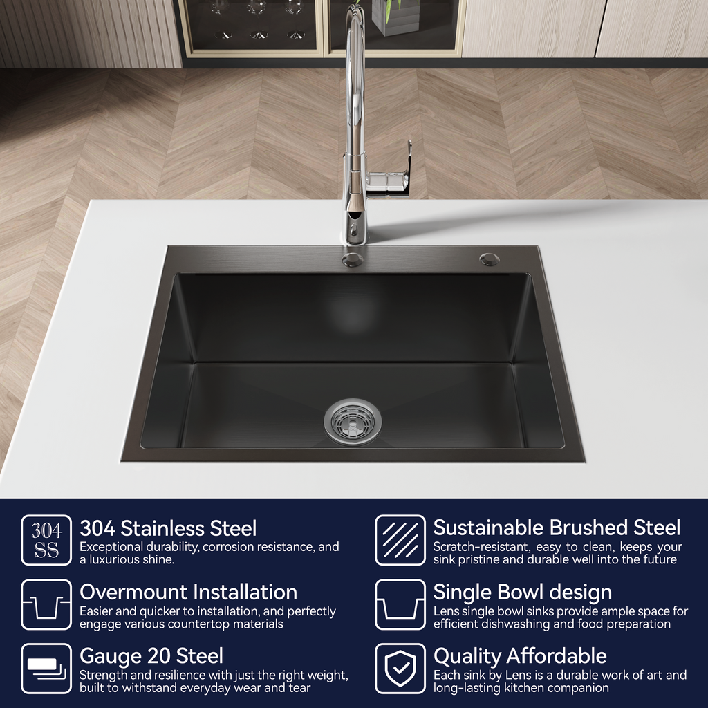 Stainless Steel Kitchen Sink - 27"x19" Single Bowl