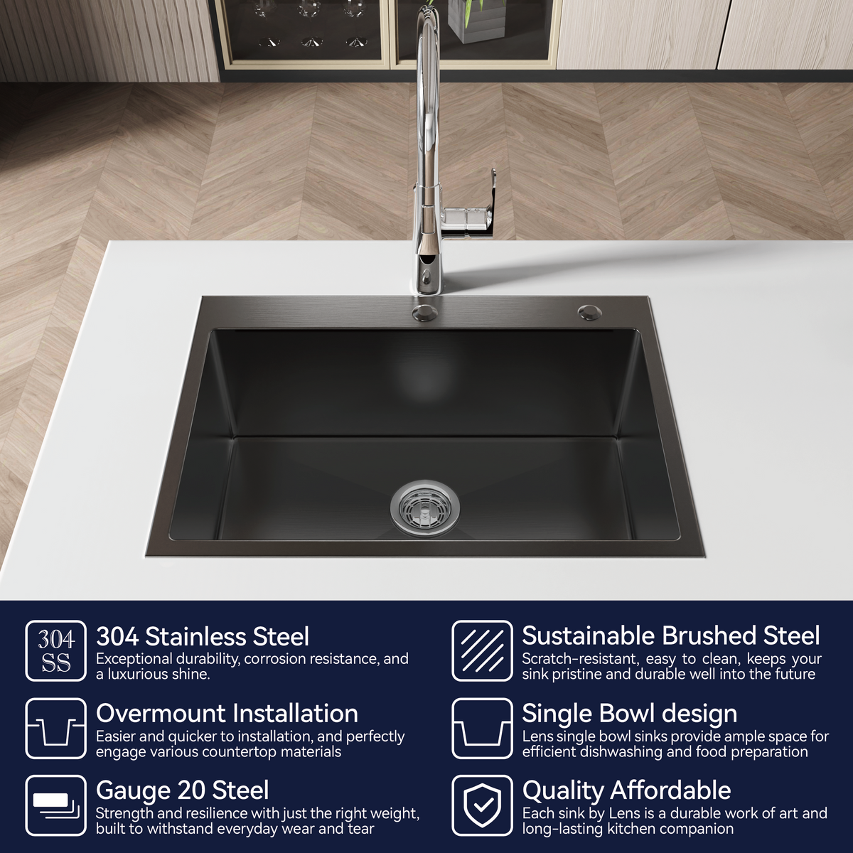 Stainless Steel Kitchen Sink - 27"x19" Single Bowl